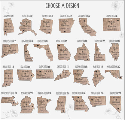 Personalized Wooden State Ornament: Rustic Wedding Favor, USA Keepsake
