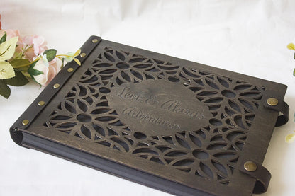 Personalized Wood Photo Album, Engraved Wedding Scrapbook, Custom Anniversary Gift