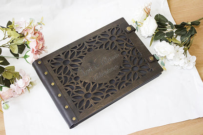 Personalized Wood Photo Album, Engraved Wedding Scrapbook, Custom Anniversary Gift
