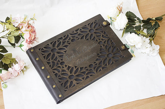 Personalized Wood Photo Album, Engraved Wedding Scrapbook, Custom Anniversary Gift