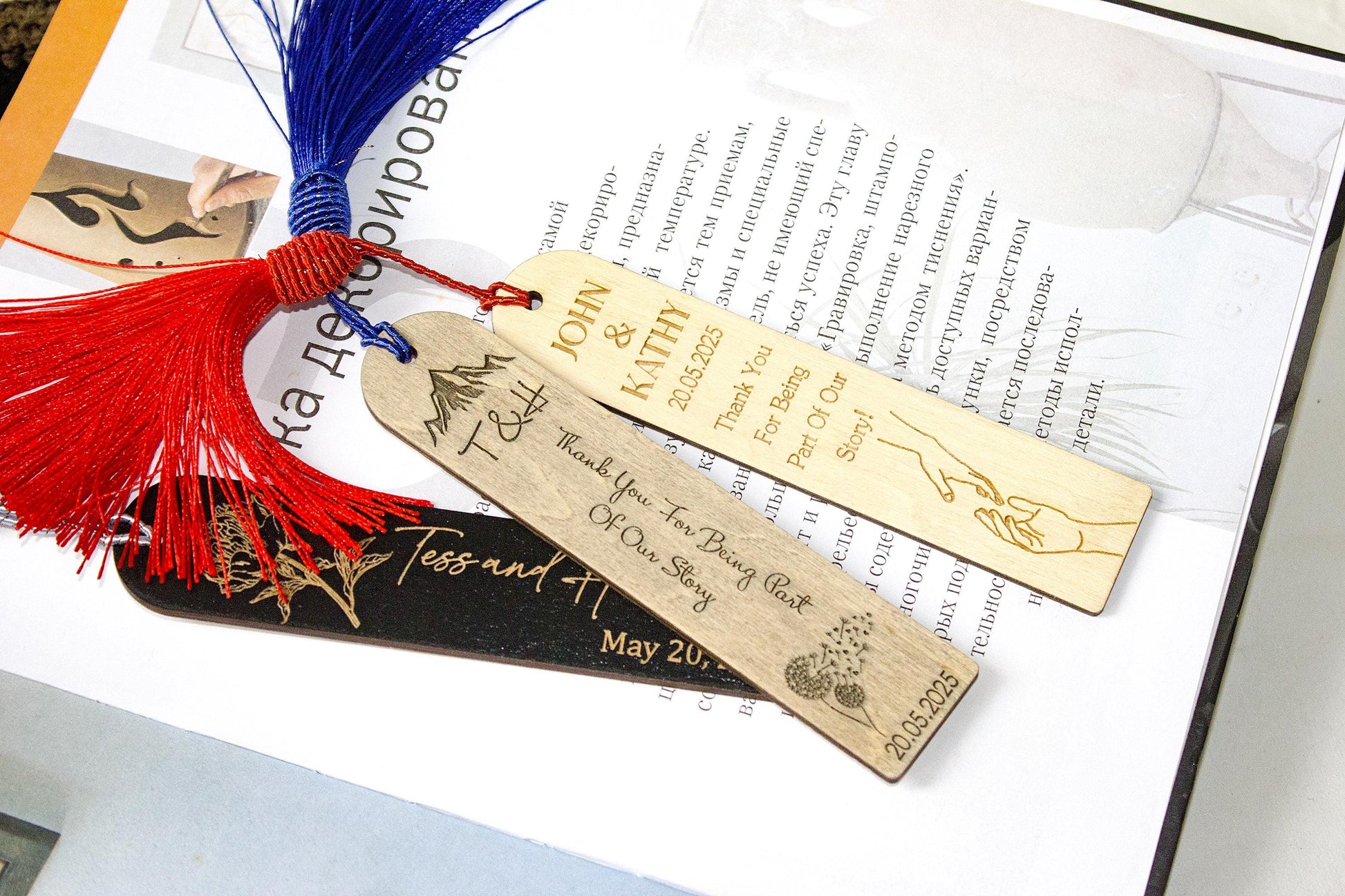 Custom Wooden Bookmarks in Bulk, Black Personalized Floral Bookmark, Personalized Wedding Guest Favor Gift, Engraved Bookmark