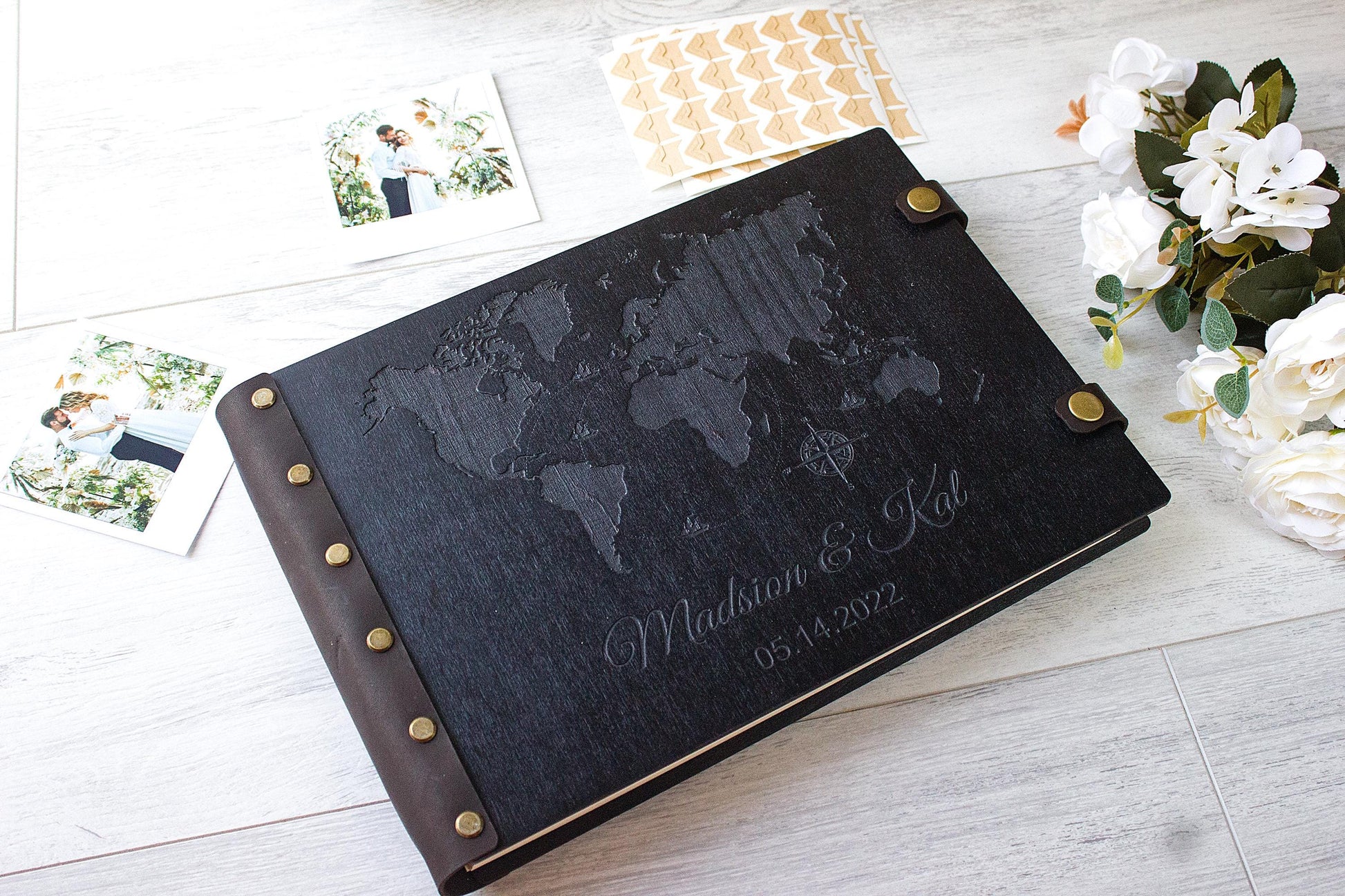 Personalized Wooden Photo Album, Our Adventure Book, Wedding Scrapbook Gift for Couple, Travel Memory Album