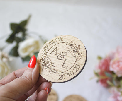 Personalized Save the Date Magnet, Wooden Wedding Invitation, Rustic Eco-Friendly Wedding Favor, Custom Magnet With Logo