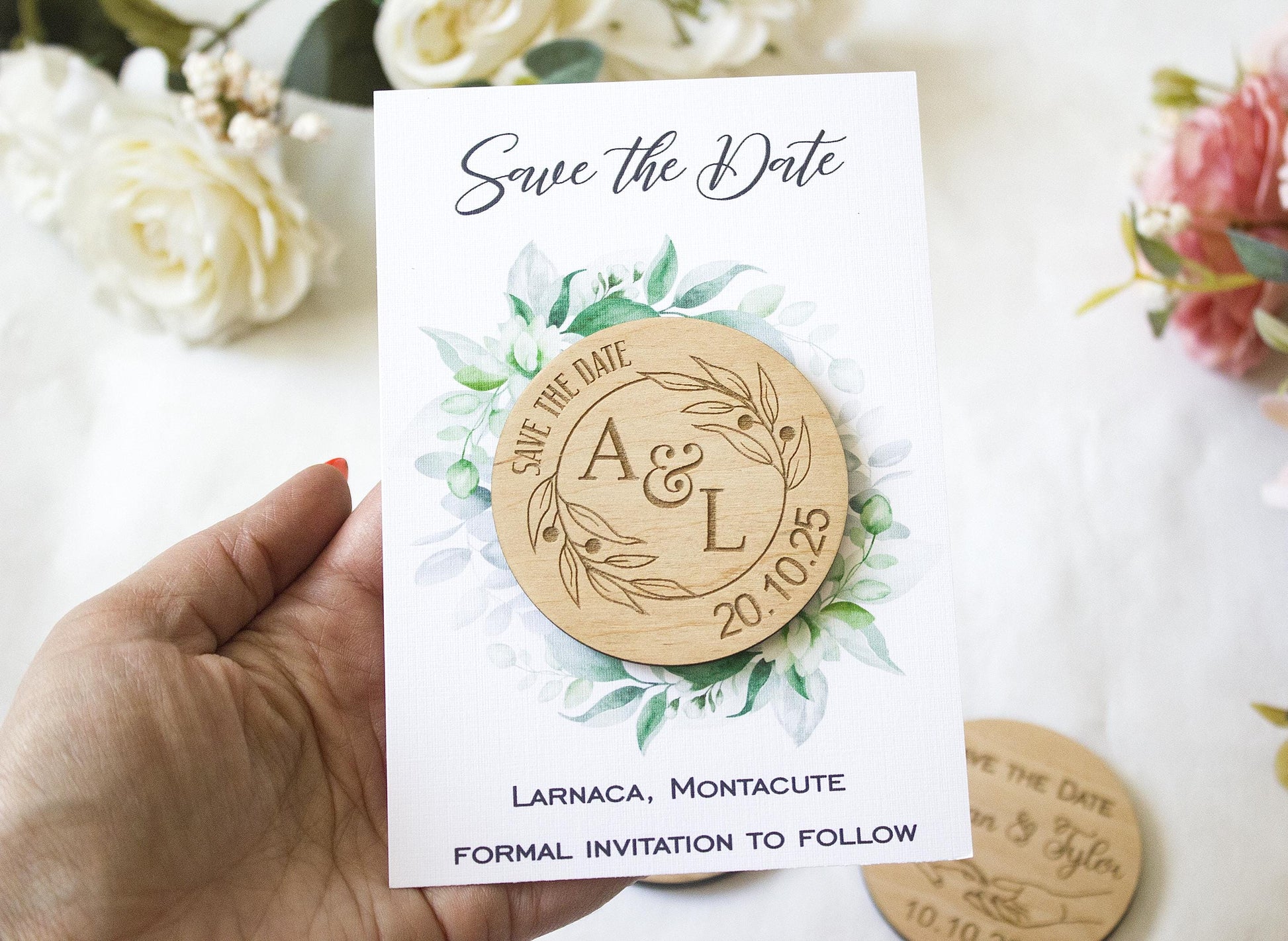 Botanical Wooden Save the Date Magnets: Personalized Wedding