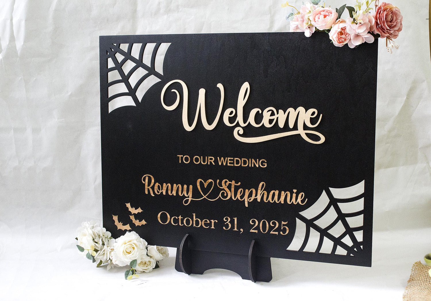 Gothic Wedding Welcome Sign, Spooky Personalized 3D Welcome Sign, Wooden Wedding Decor, Black Welcome to Our Forever Sign, Halloween Sign