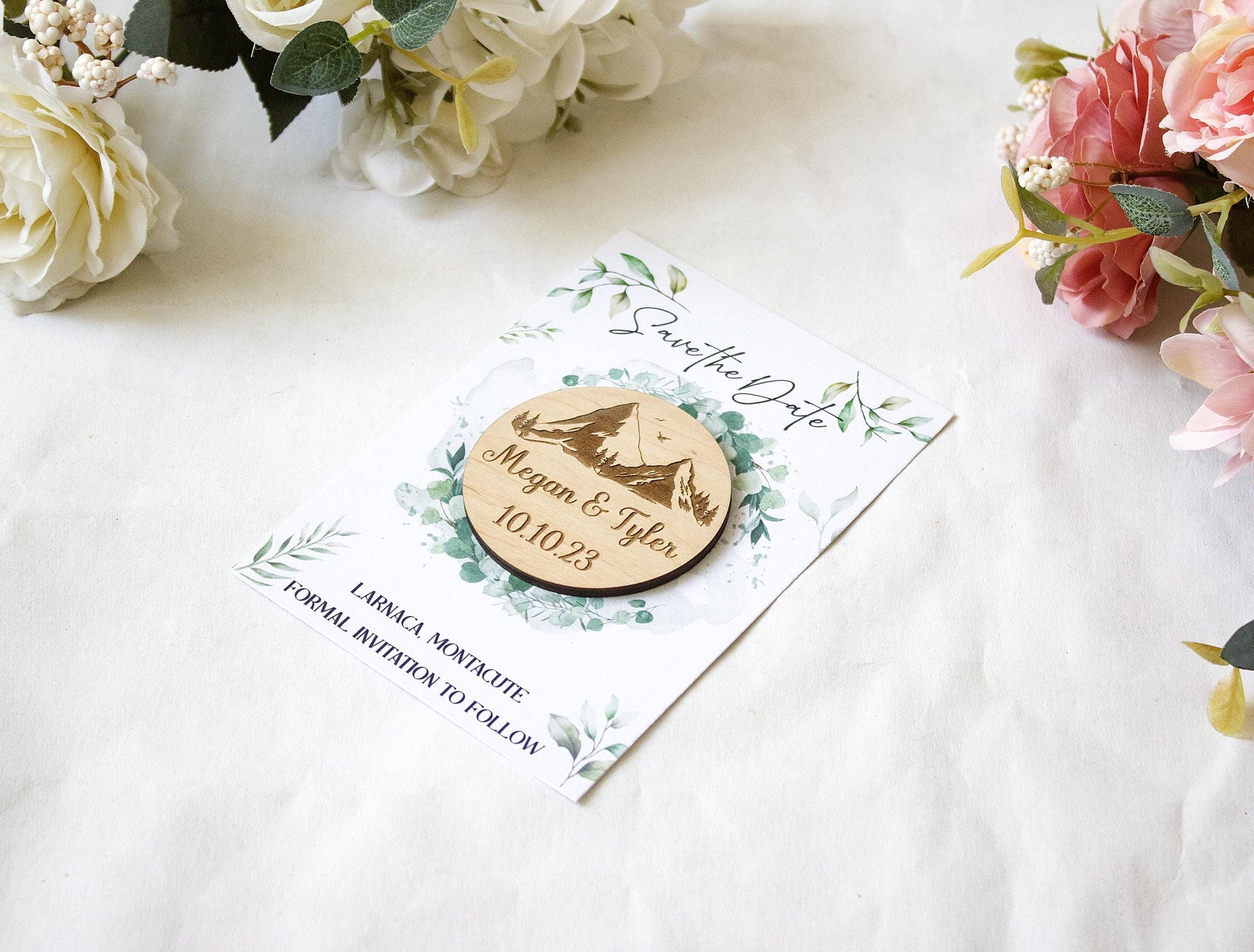 Personalized Save the Date Magnet, Wooden Wedding Invitation, Rustic Eco-Friendly Wedding Favor, Custom Magnet With Logo