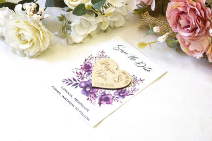 Personalized Wooden Save the Date Magnet: Botanical Wedding Favor
