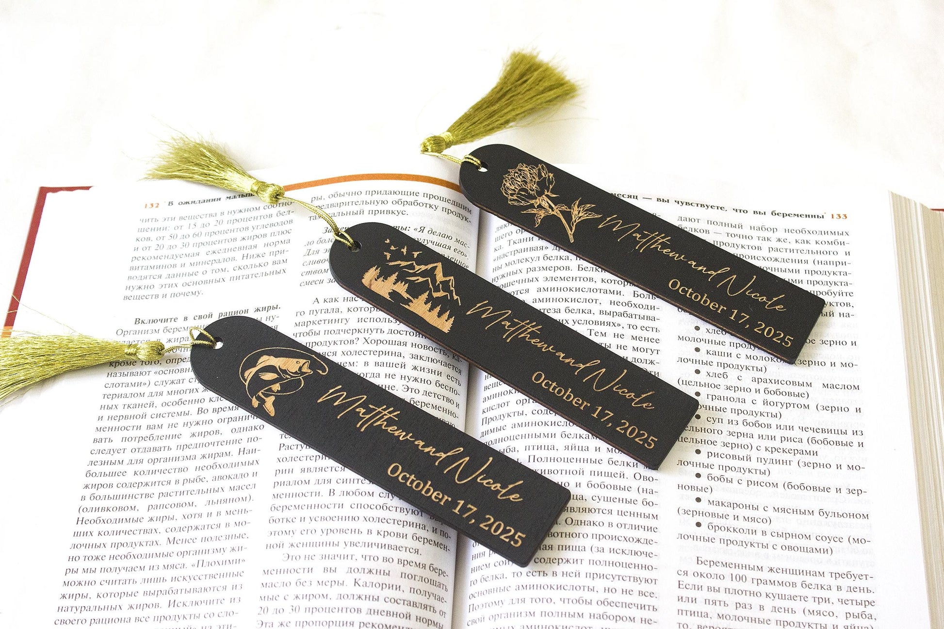 Personalized Wooden Bookmark, Floral Engraved Wedding Favor