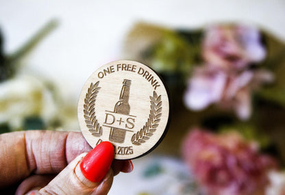 Personalized Wooden Drink Tokens: Wedding Bar Favors