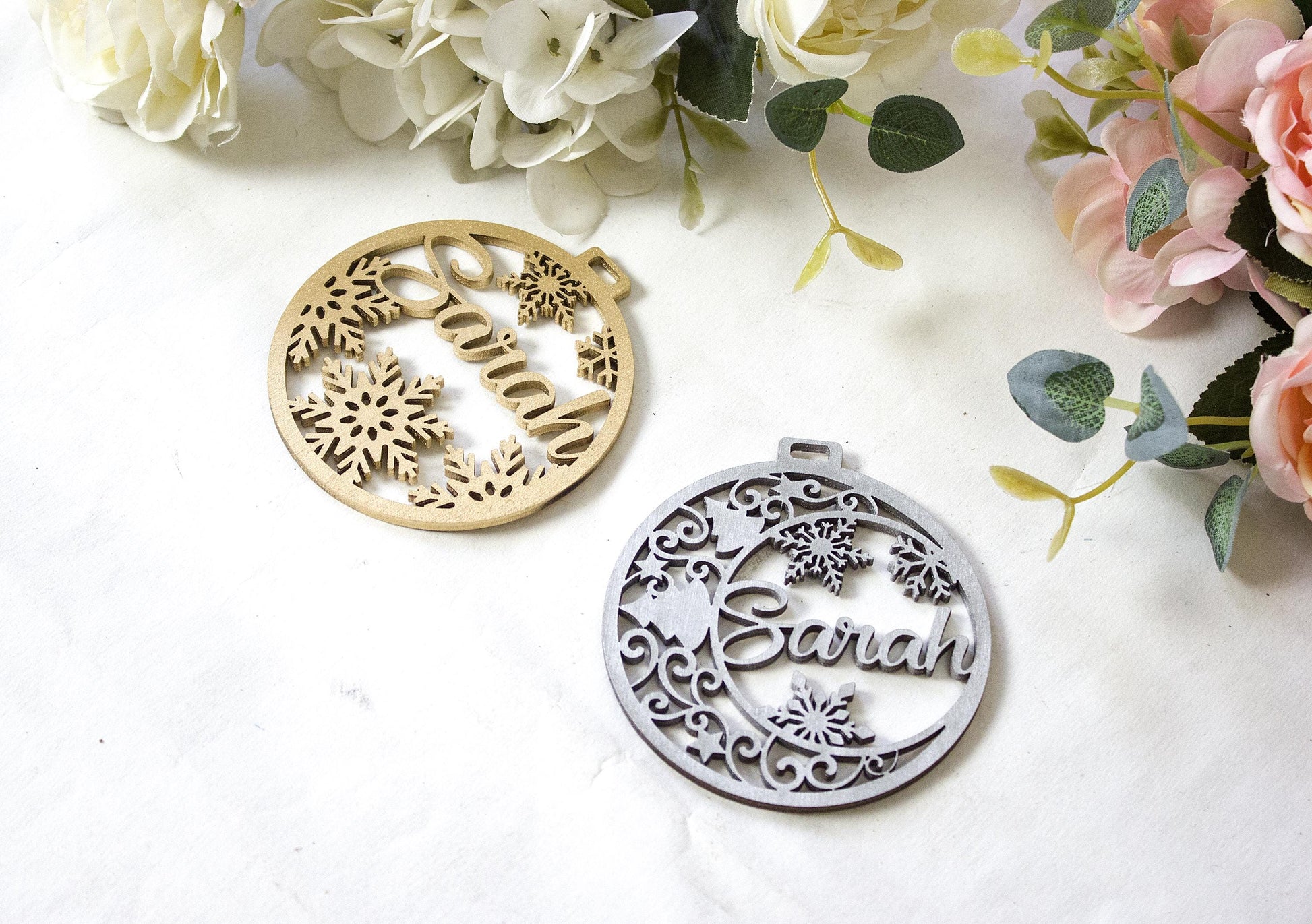 Personalized Wooden Christmas Ornament, Laser-Cut Name Bauble