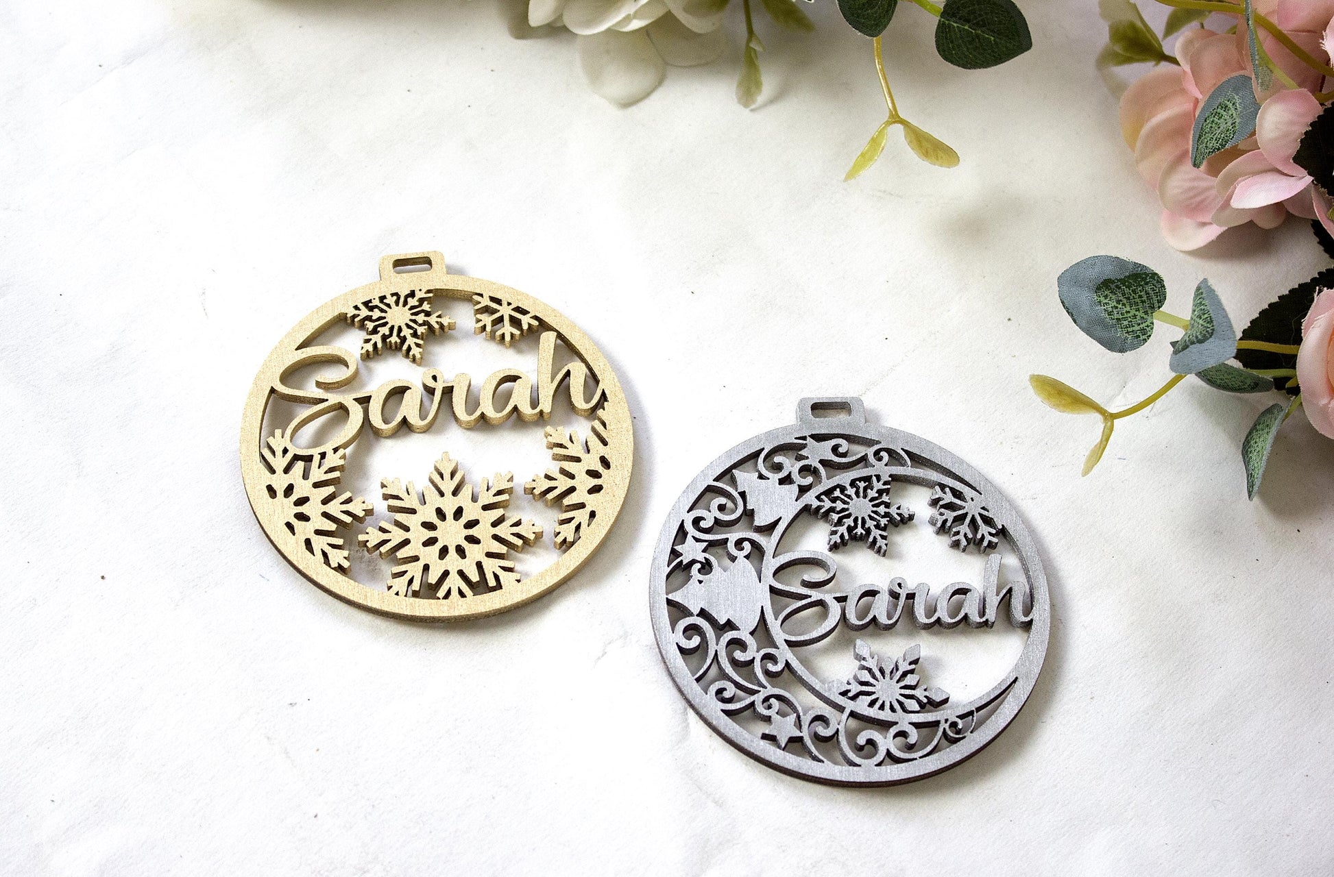 Personalized Wooden Christmas Ornament, Laser-Cut Name Bauble
