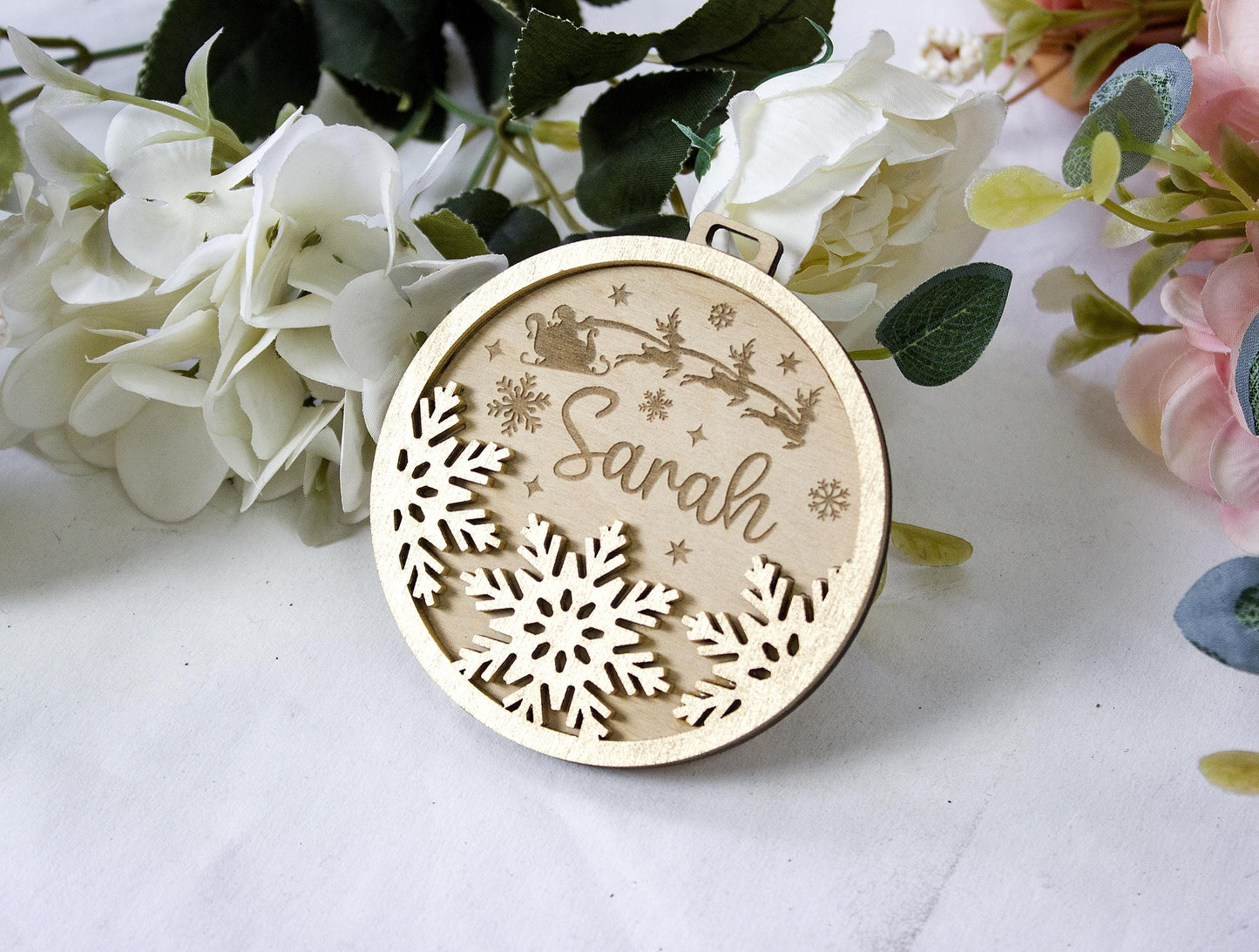 Wood Christmas Tree Name Ornament, Personalized Baubles, Xmas Decor