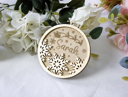 Wood Christmas Tree Name Ornament, Personalized Baubles, Xmas Decor