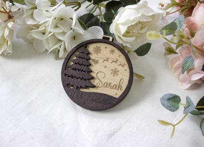 Wood Christmas Tree Name Ornament, Personalized Baubles, Xmas Decor
