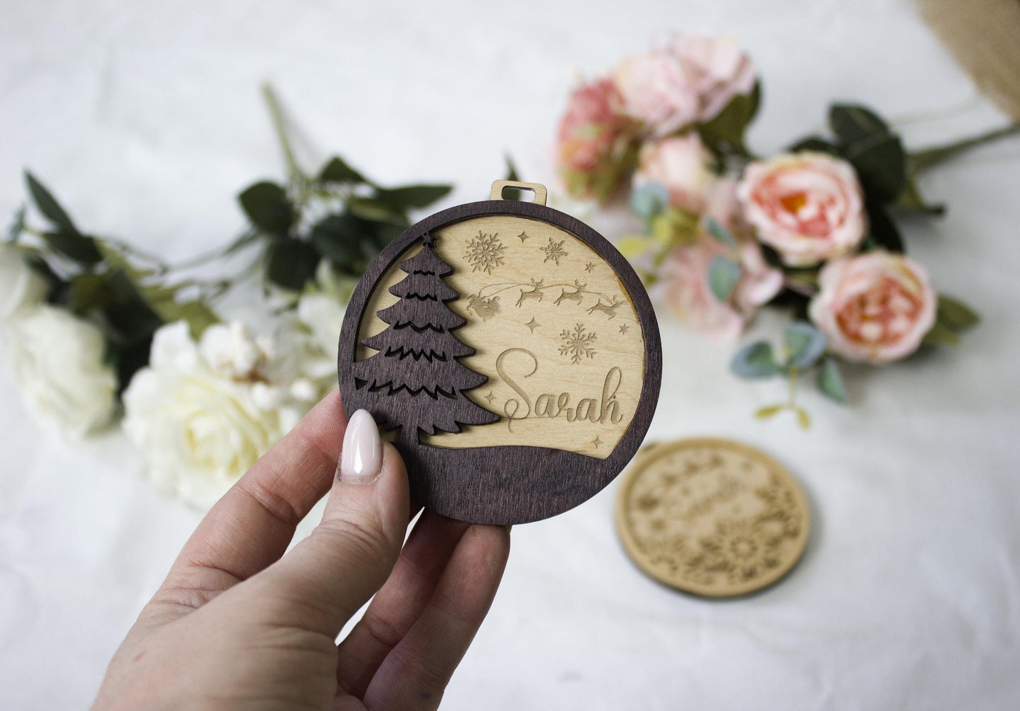 Personalized Christmas Baubles, Wooden Tree Ornament, Custom Xmas tree Decor, Wood Laser Cut Name Bauble, Christmas Tree Name Ornament