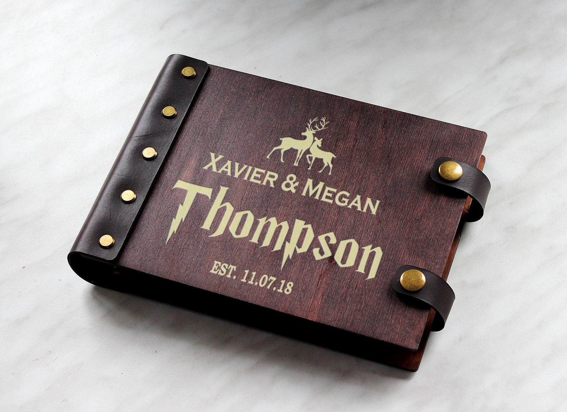 Personalized Wooden Photo Album: Our Adventure Scrapbook, Wedding Guest Book