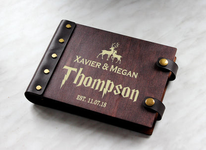Personalized Wooden Photo Album: Our Adventure Scrapbook, Wedding Guest Book