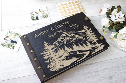 Personalized Wooden Photo Album: Our Adventure Scrapbook, Wedding Guest Book
