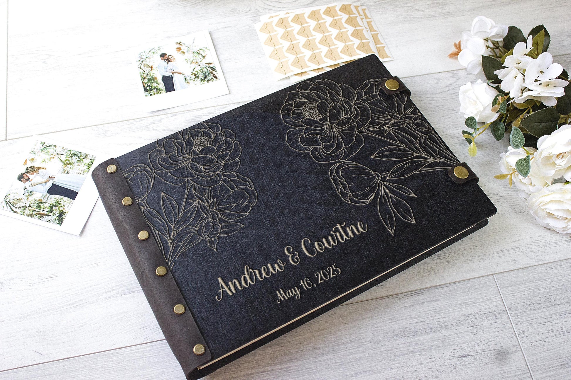 Personalized Wooden Photo Album: Our Adventure Scrapbook, Wedding Guest Book