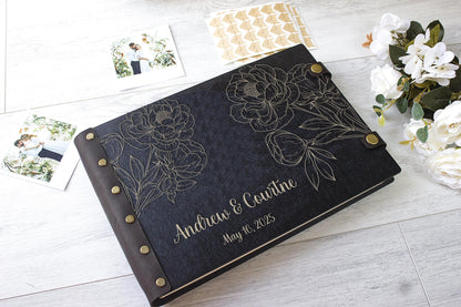 Personalized Wooden Photo Album: Our Adventure Scrapbook, Wedding Guest Book