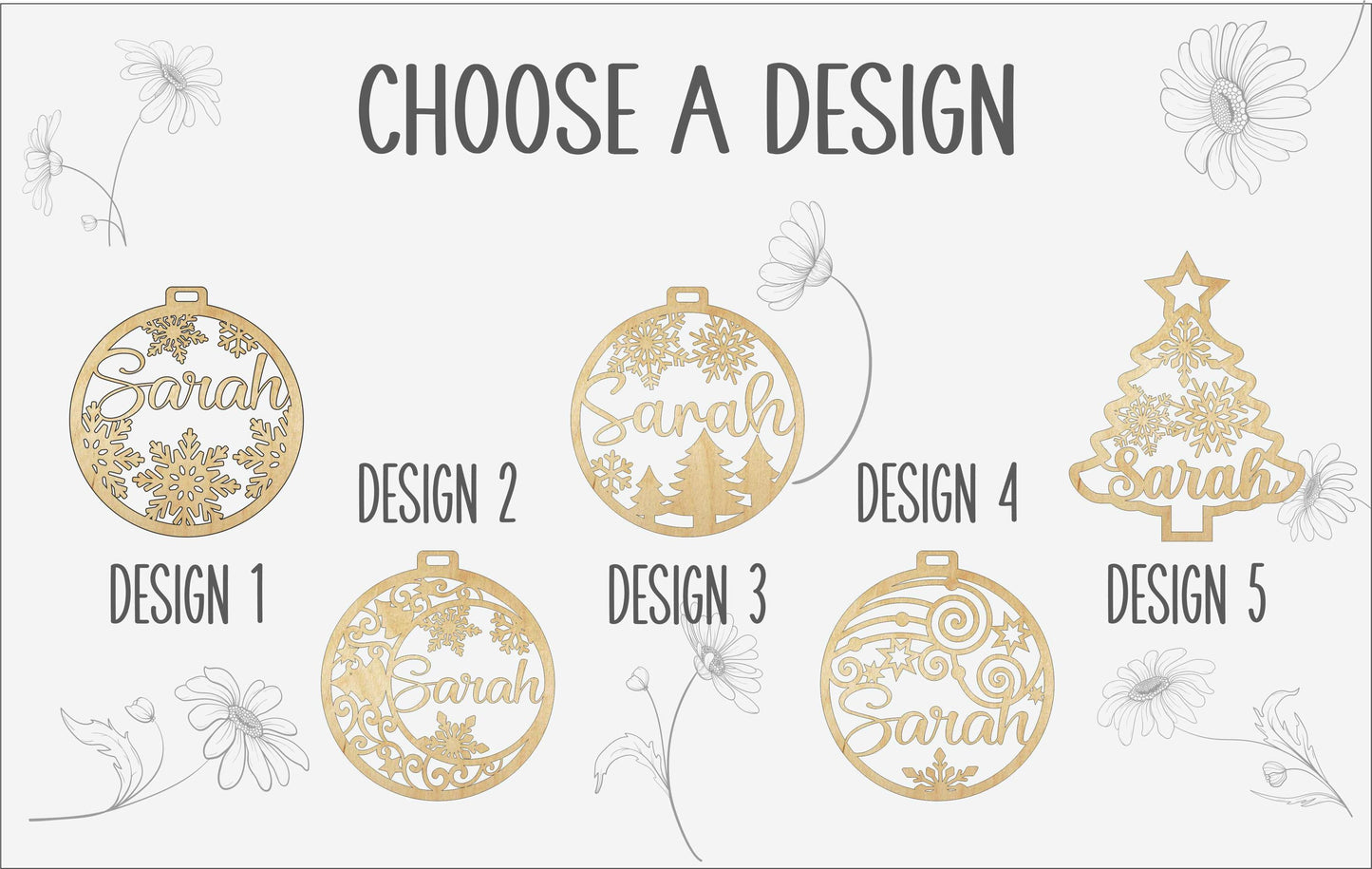 Personalized Wooden Christmas Ornament, Laser-Cut Name Bauble