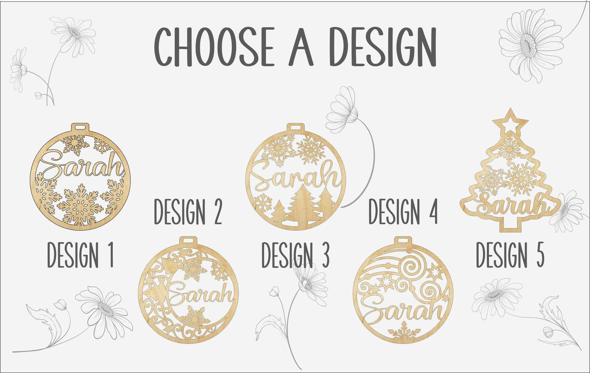 Personalized Wooden Christmas Ornament, Laser-Cut Name Bauble