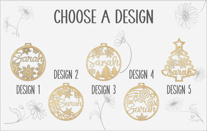 Personalized Wooden Christmas Ornament, Laser-Cut Name Bauble