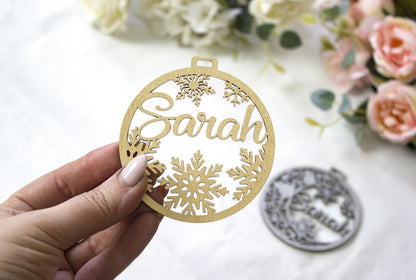 Personalized Wooden Christmas Ornament, Laser-Cut Name Bauble