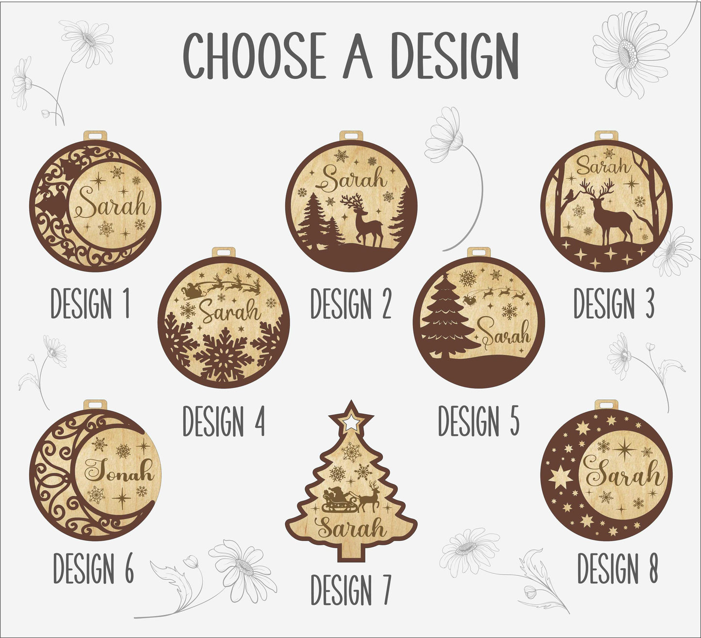 Personalized Christmas Baubles, Wooden Tree Ornament, Custom Xmas tree Decor, Wood Laser Cut Name Bauble, Christmas Tree Name Ornament