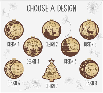 Personalized Christmas Baubles, Wooden Tree Ornament, Custom Xmas tree Decor, Wood Laser Cut Name Bauble, Christmas Tree Name Ornament