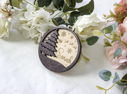 Personalized Christmas Baubles, Wooden Tree Ornament, Custom Xmas tree Decor, Wood Laser Cut Name Bauble, Christmas Tree Name Ornament