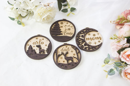 Wood Christmas Tree Name Ornament, Personalized Baubles, Xmas Decor
