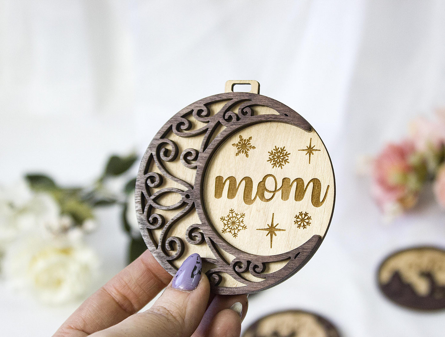 Wood Christmas Tree Name Ornament, Personalized Baubles, Xmas Decor