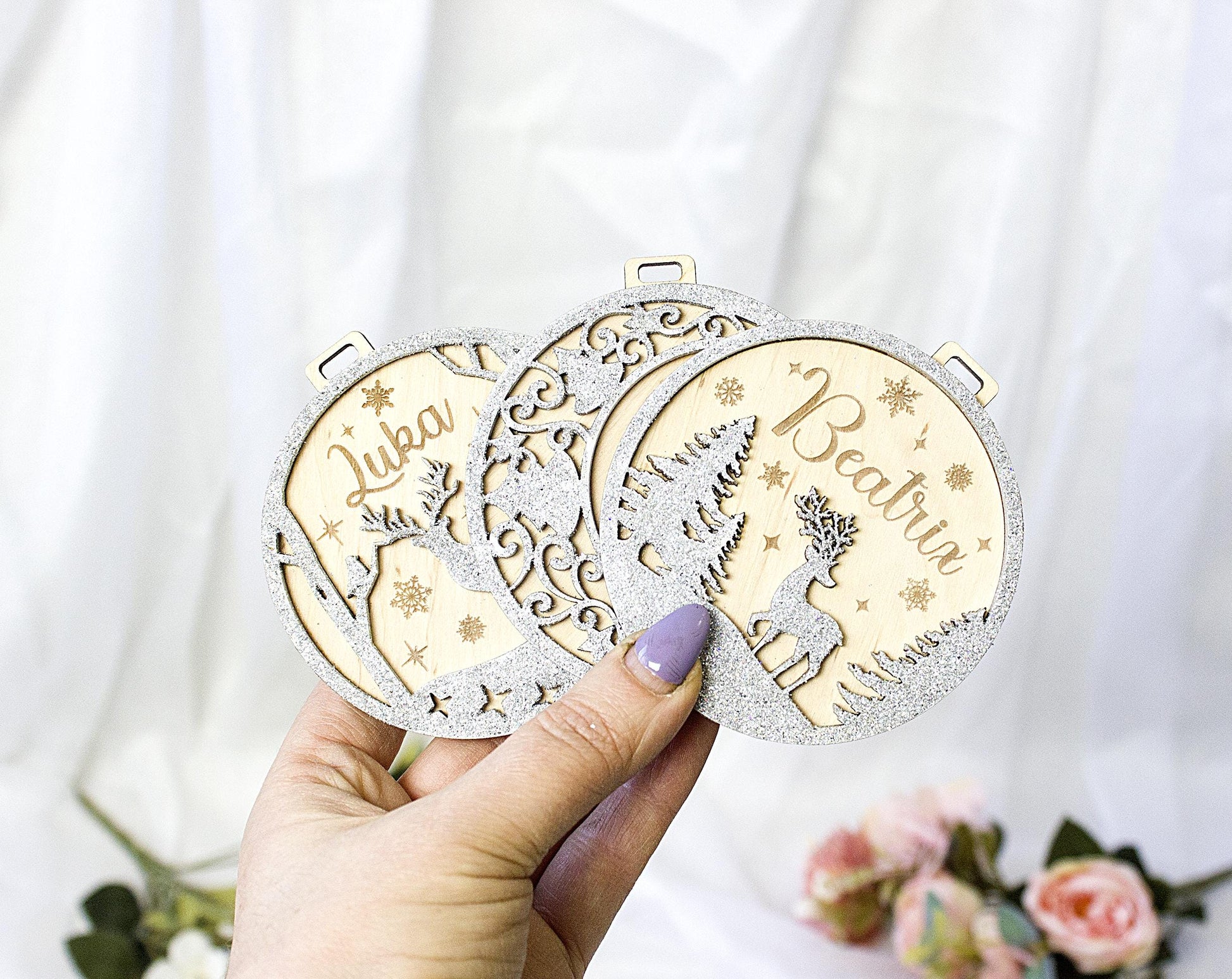 Wooden Tree Ornament, Personalized Christmas Baubles, Custom Xmas tree Decor, Wood Laser Cut Name Bauble, Christmas Tree Name Ornament