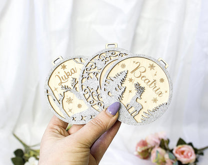 Wooden Tree Ornament, Personalized Christmas Baubles, Custom Xmas tree Decor, Wood Laser Cut Name Bauble, Christmas Tree Name Ornament