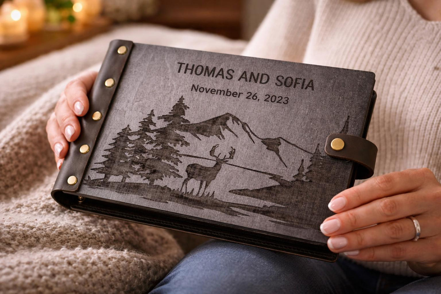 Wedding Scrapbook, Personalized Photo Album, Wooden Our Adventure Book, Wedding Gift for Couple, Travel Memory Album