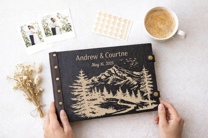 Personalized Wooden Photo Album: Our Adventure Scrapbook, Wedding Guest Book